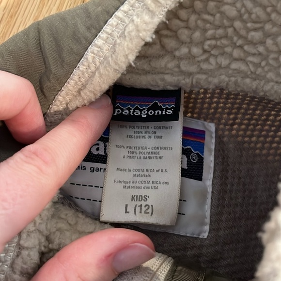 Patagonia Kids Retro-X Deep Pile Fleece Green/Off White Sz L(12) - Picture 4 of 11